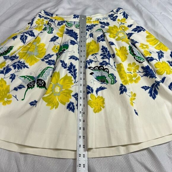 Talbots RSVP Blue Yellow Floral Butterfly Pleated Lined Skirt - Picture 4 of 9